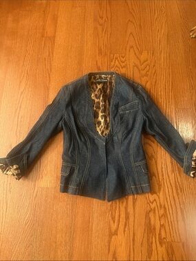 Dolce & Gabbana Denim Blazer Jacket with Leopard Lining - Women